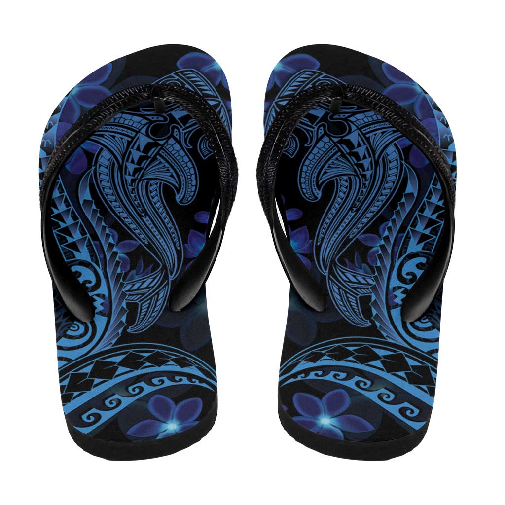 Blue Polynesia Shark Tattoo Flip Flops Polynesian Plumeria - Polynesian Pride