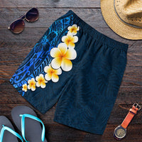 Blue Polynesia Shorts for Men Plumeria Tropical Leaves With Galaxy Polynesian Art - Polynesian Pride