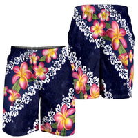 Blue Polynesia Shorts for Men Plumeria With Hibiscus Pattern Tropical Vibes - Polynesian Pride