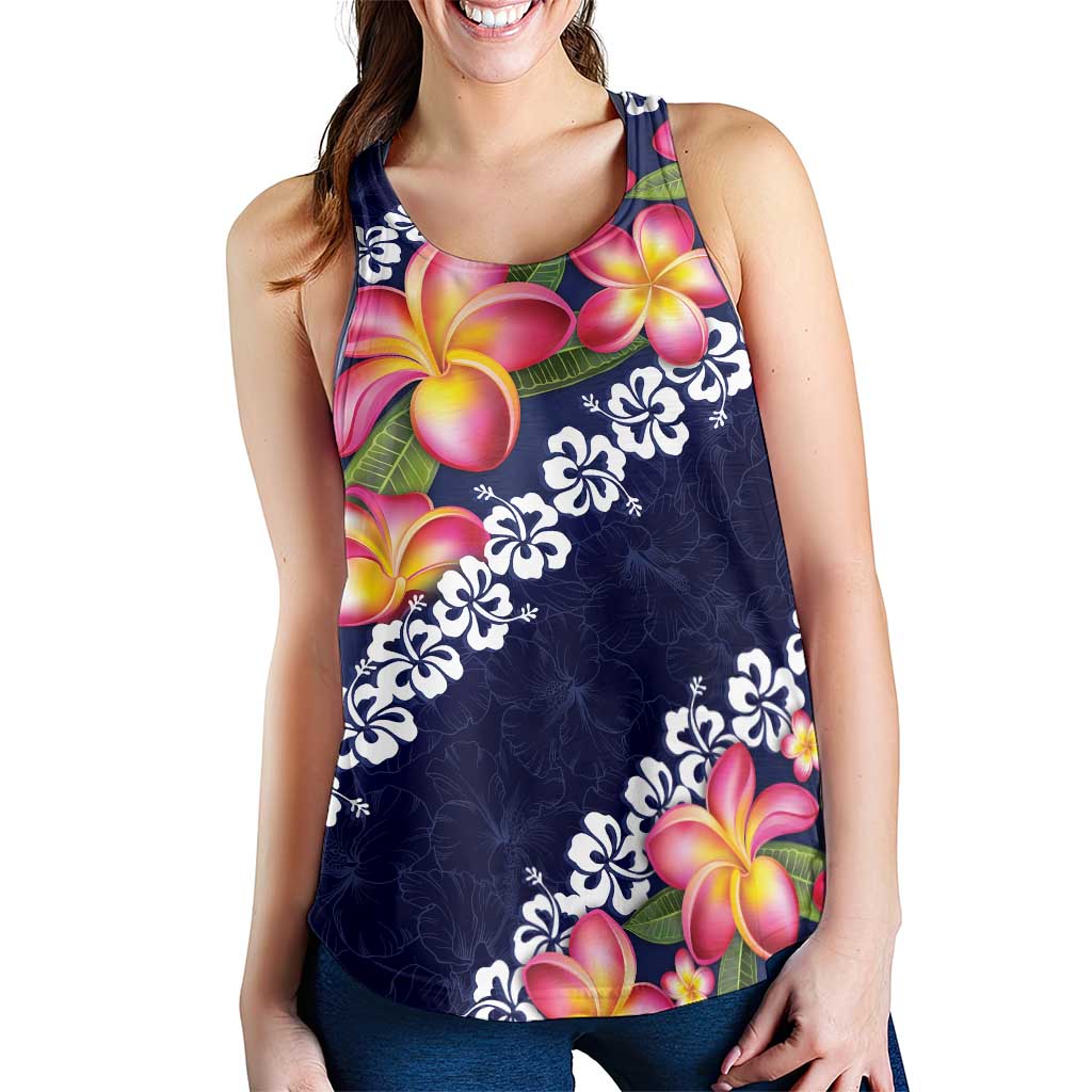 Blue Polynesia Women Racerback Tank Plumeria With Hibiscus Pattern Tropical Vibes - Polynesian Pride