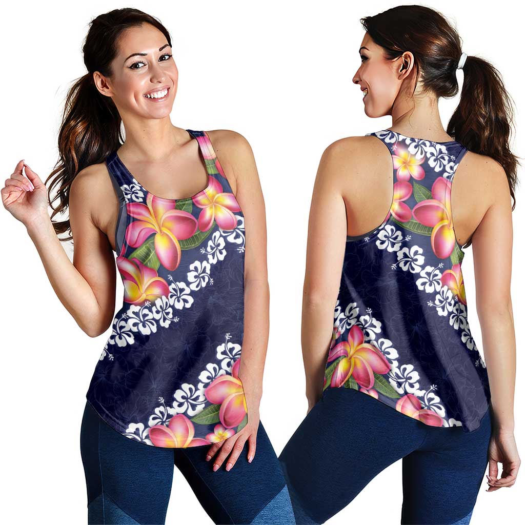 Blue Polynesia Women Racerback Tank Plumeria With Hibiscus Pattern Tropical Vibes - Polynesian Pride