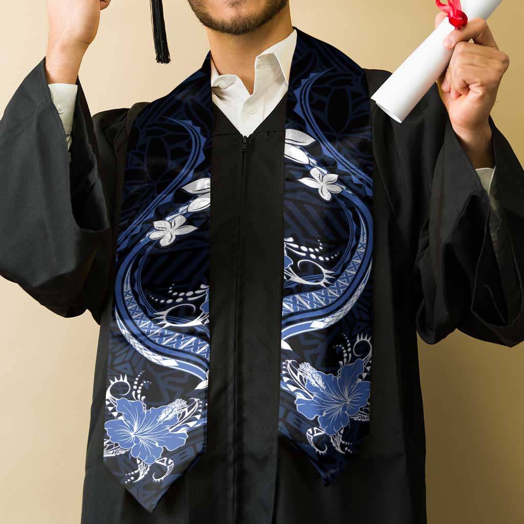 Blue Polynesian Pattern With Tropical Flowers Graduation Stole LT05 - Polynesian Pride