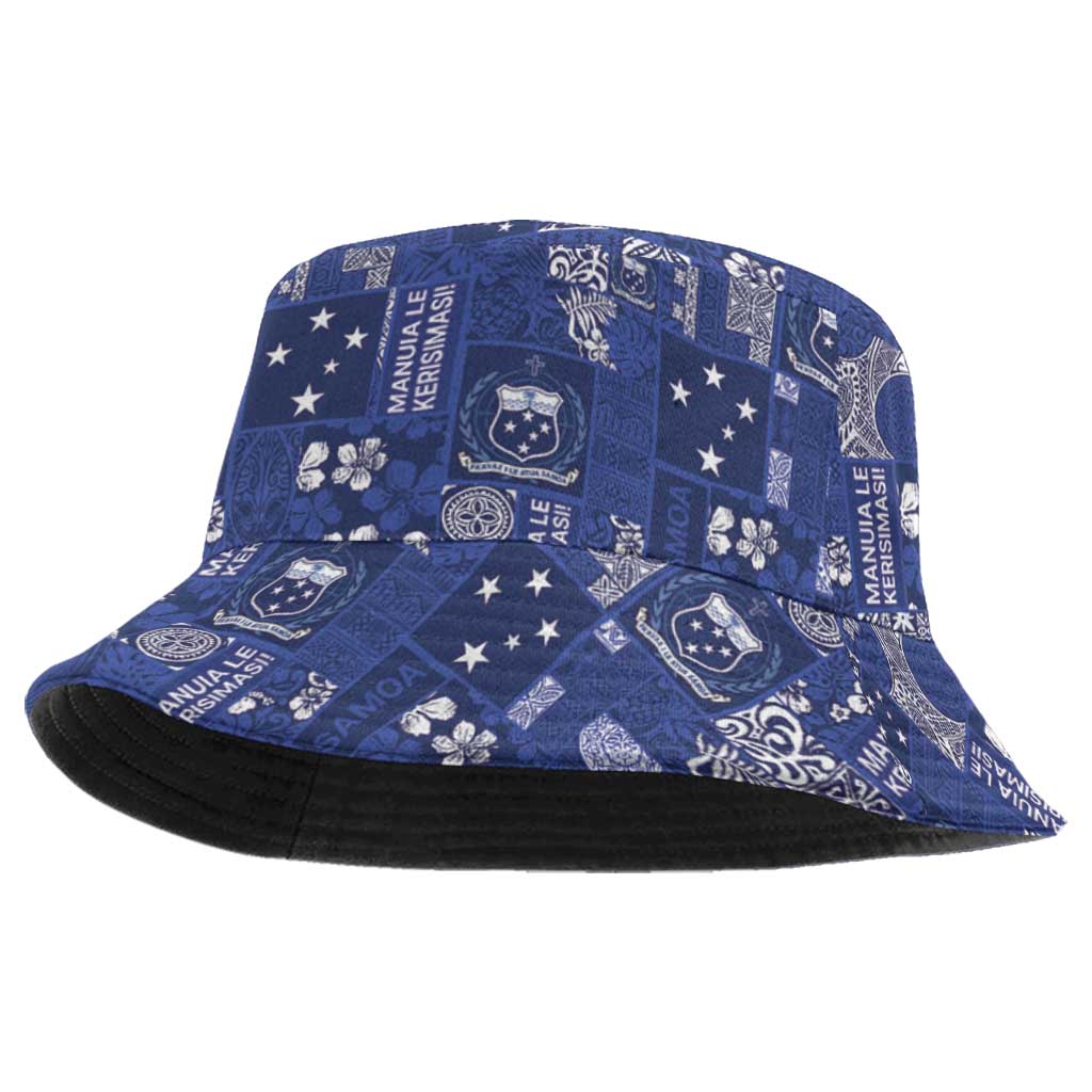 Blue Samoa Manuia Le Kerisimasi Bucket Hat Pacific Patchwork Xmas Vibes - Polynesian Pride