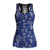 Blue Samoa Manuia Le Kerisimasi Hollow Tank Top Pacific Patchwork Xmas Vibes - Polynesian Pride