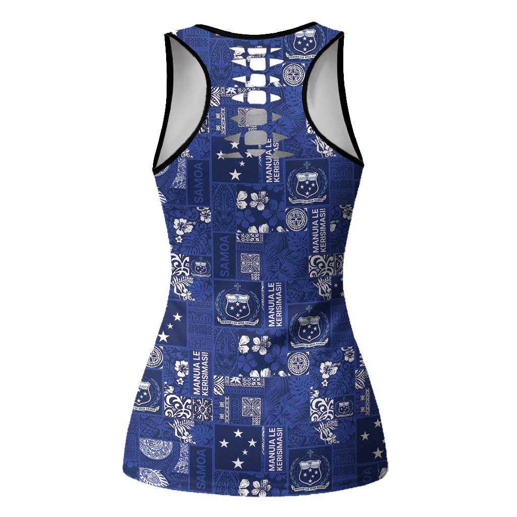 Blue Samoa Manuia Le Kerisimasi Hollow Tank Top Pacific Patchwork Xmas Vibes - Polynesian Pride