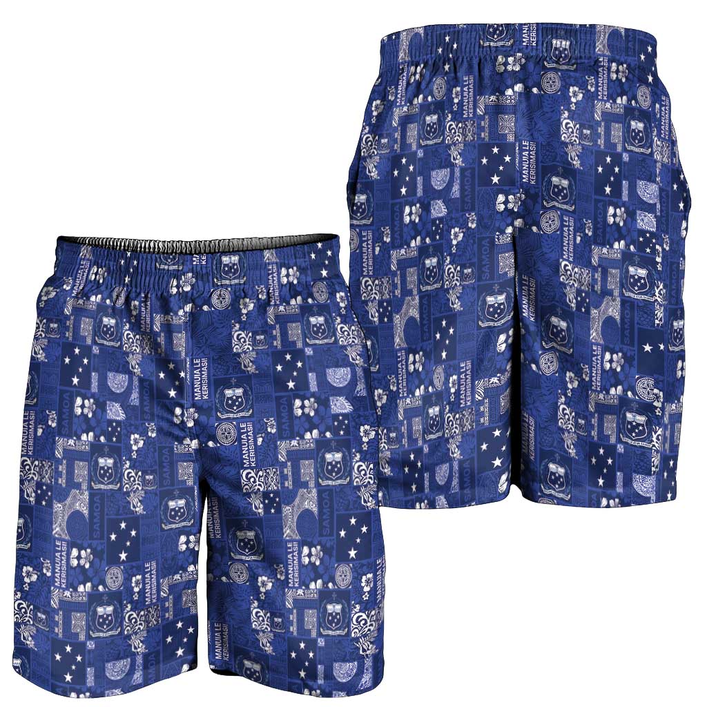 Blue Samoa Manuia Le Kerisimasi Shorts for Men Pacific Patchwork Xmas Vibes - Polynesian Pride