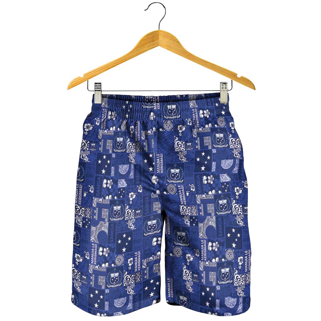 Blue Samoa Manuia Le Kerisimasi Shorts for Men Pacific Patchwork Xmas Vibes - Polynesian Pride
