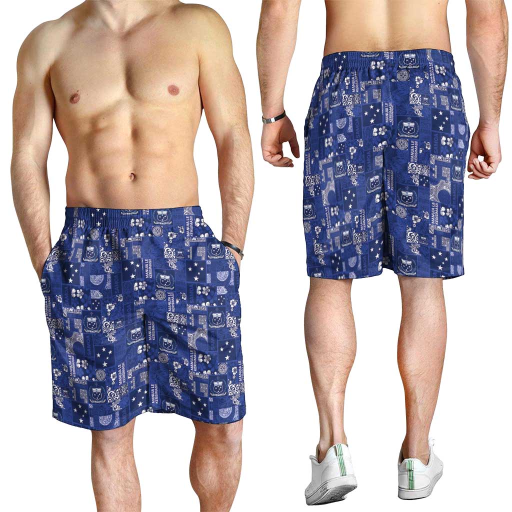 Blue Samoa Manuia Le Kerisimasi Shorts for Men Pacific Patchwork Xmas Vibes - Polynesian Pride