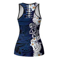 Blue Samoa Tattoo Hollow Tank Top Plumeria Samoan Ocean Tatau Pattern - Polynesian Pride