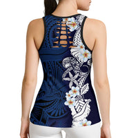 Blue Samoa Tattoo Hollow Tank Top Plumeria Samoan Ocean Tatau Pattern - Polynesian Pride