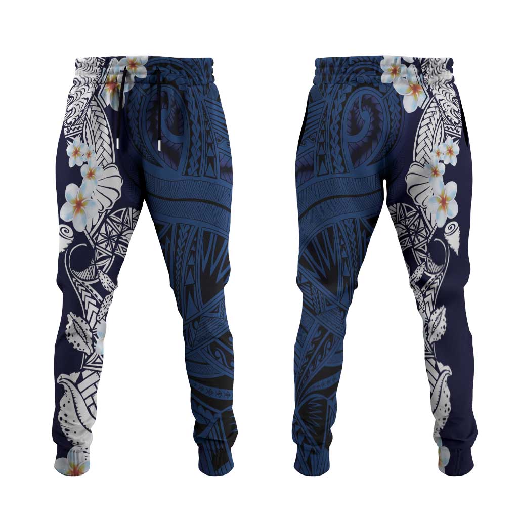 Blue Samoa Tattoo Jogger Pants Plumeria Samoan Ocean Tatau Pattern - Polynesian Pride