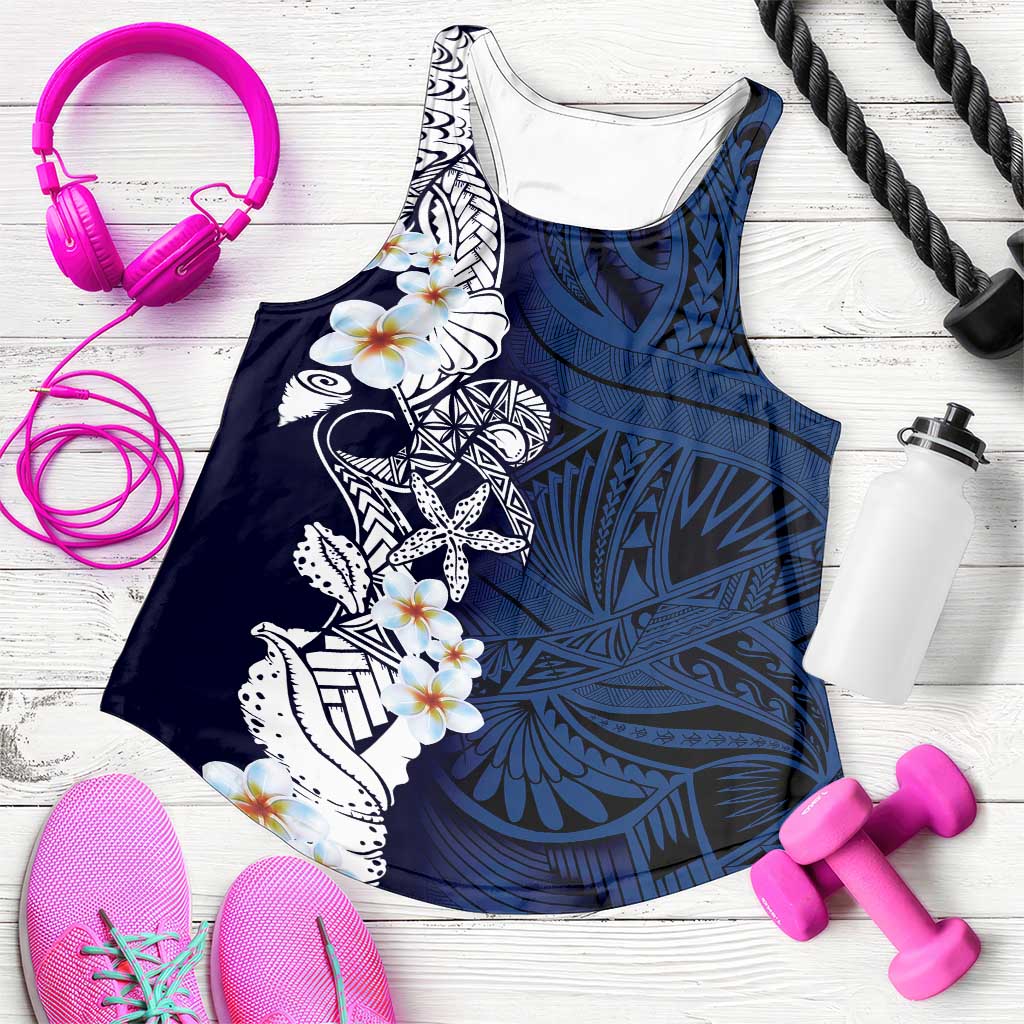 Blue Samoa Tattoo Women Racerback Tank Plumeria Samoan Ocean Tatau Pattern - Polynesian Pride