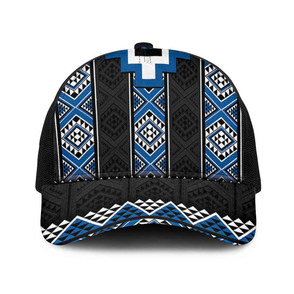 Blue Taniko Aotearoa Baseball Net Cap Niho Taniwha Mix Poutama - Polynesian Pride