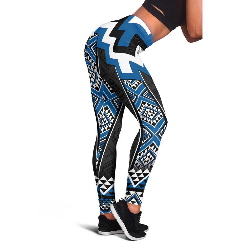 Blue Taniko Aotearoa Leggings Niho Taniwha Mix Poutama LT14