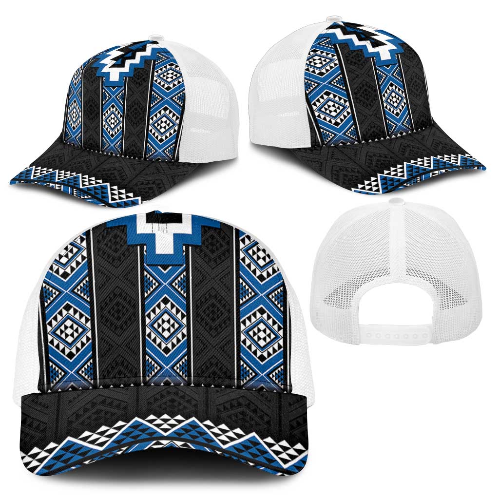 Blue Taniko Aotearoa Mesh Trucker Cap Niho Taniwha Mix Poutama - Polynesian Pride