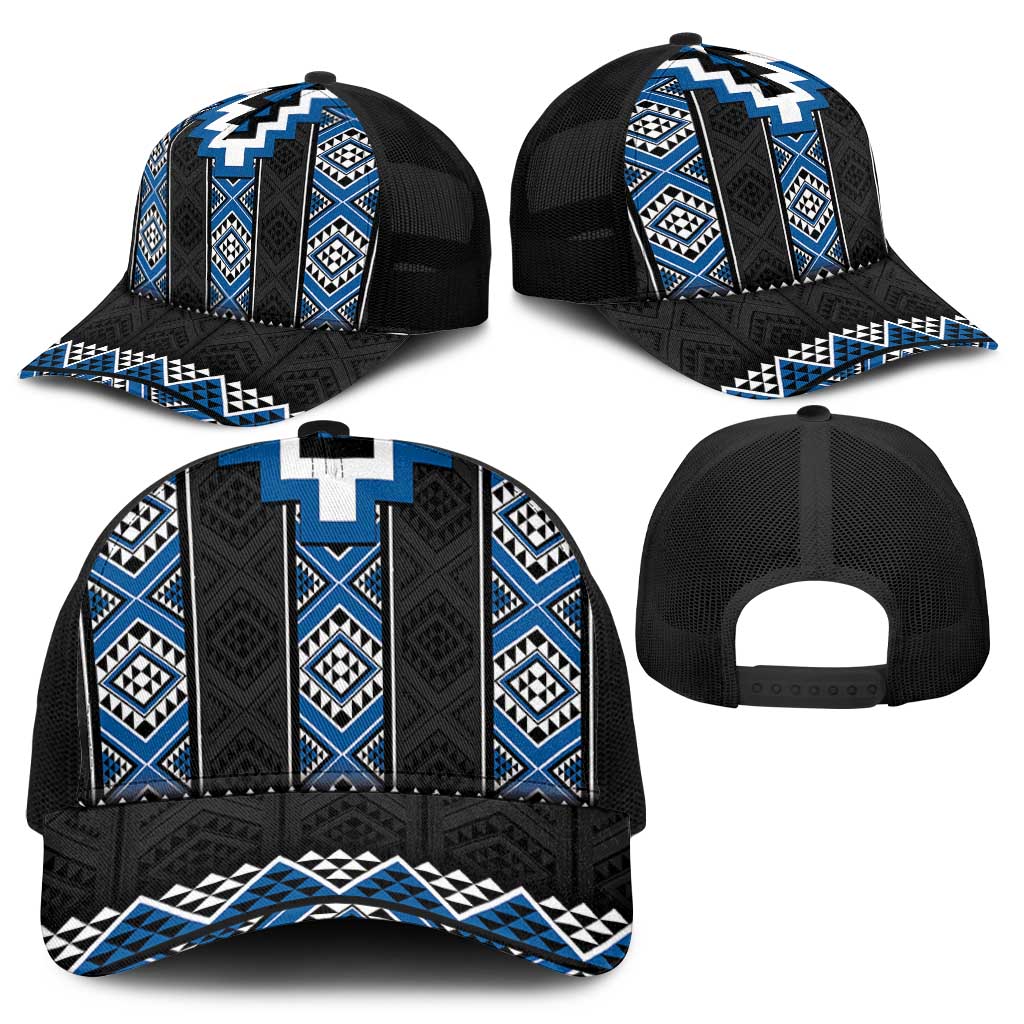 Blue Taniko Aotearoa Mesh Trucker Cap Niho Taniwha Mix Poutama - Polynesian Pride