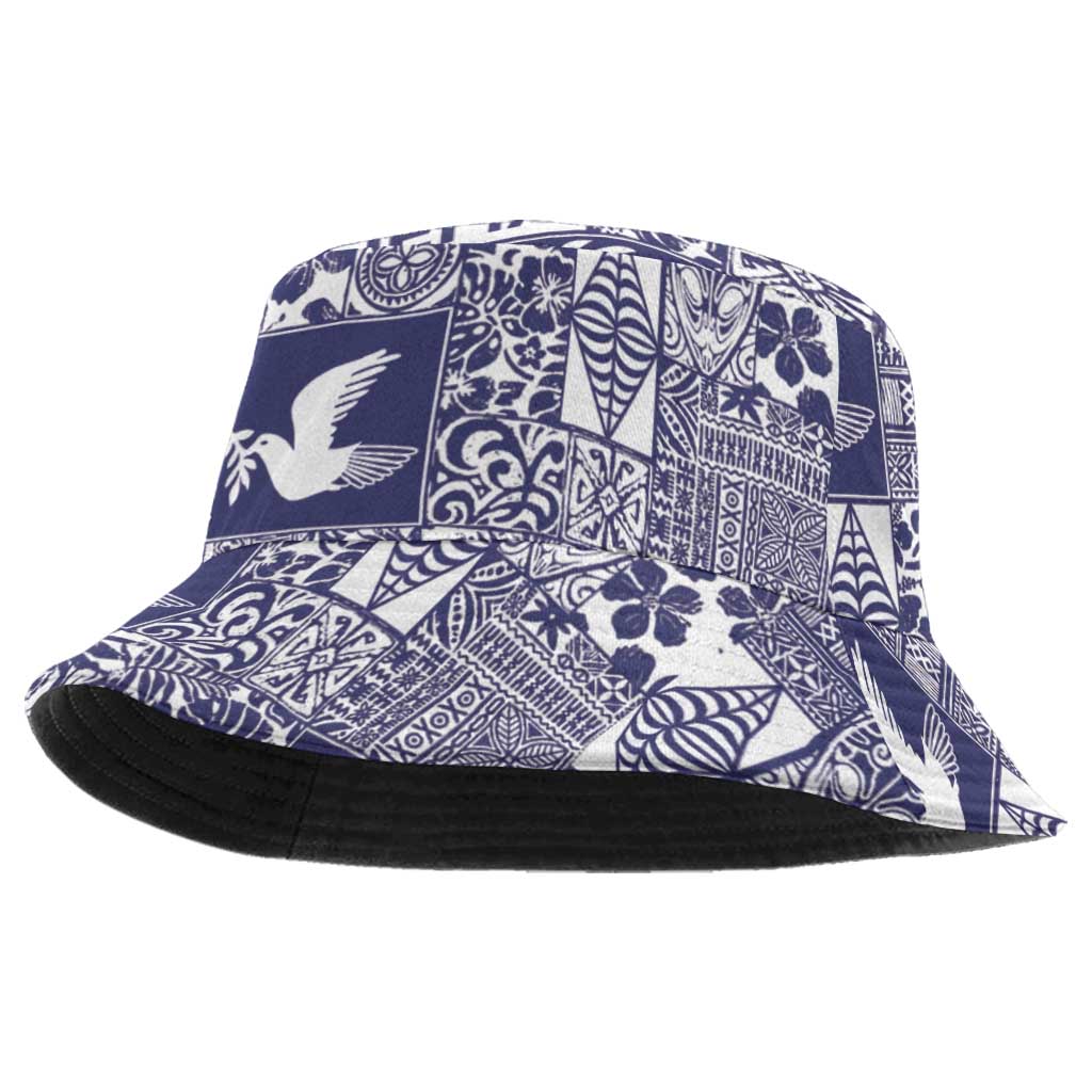 Blue Tonga Kilisimasi Fiefia Bucket Hat Pacific Patchwork Xmas Vibes - Polynesian Pride