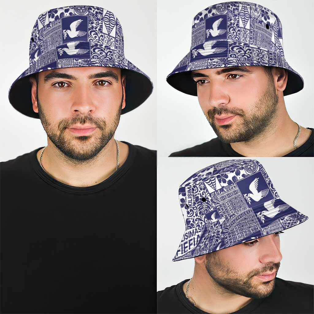 Blue Tonga Kilisimasi Fiefia Bucket Hat Pacific Patchwork Xmas Vibes - Polynesian Pride