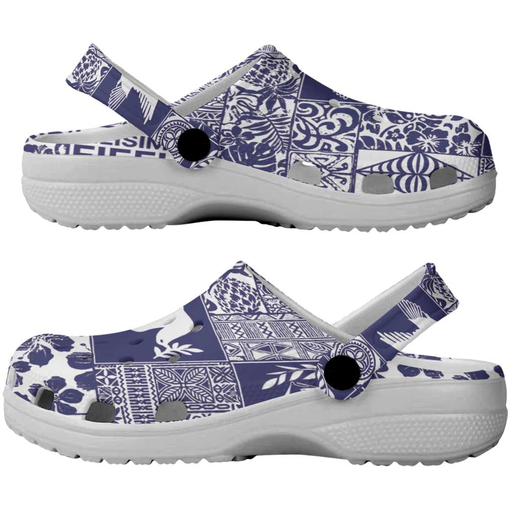 Blue Tonga Kilisimasi Fiefia Clogs Shoes Pacific Patchwork Xmas Vibes - Polynesian Pride