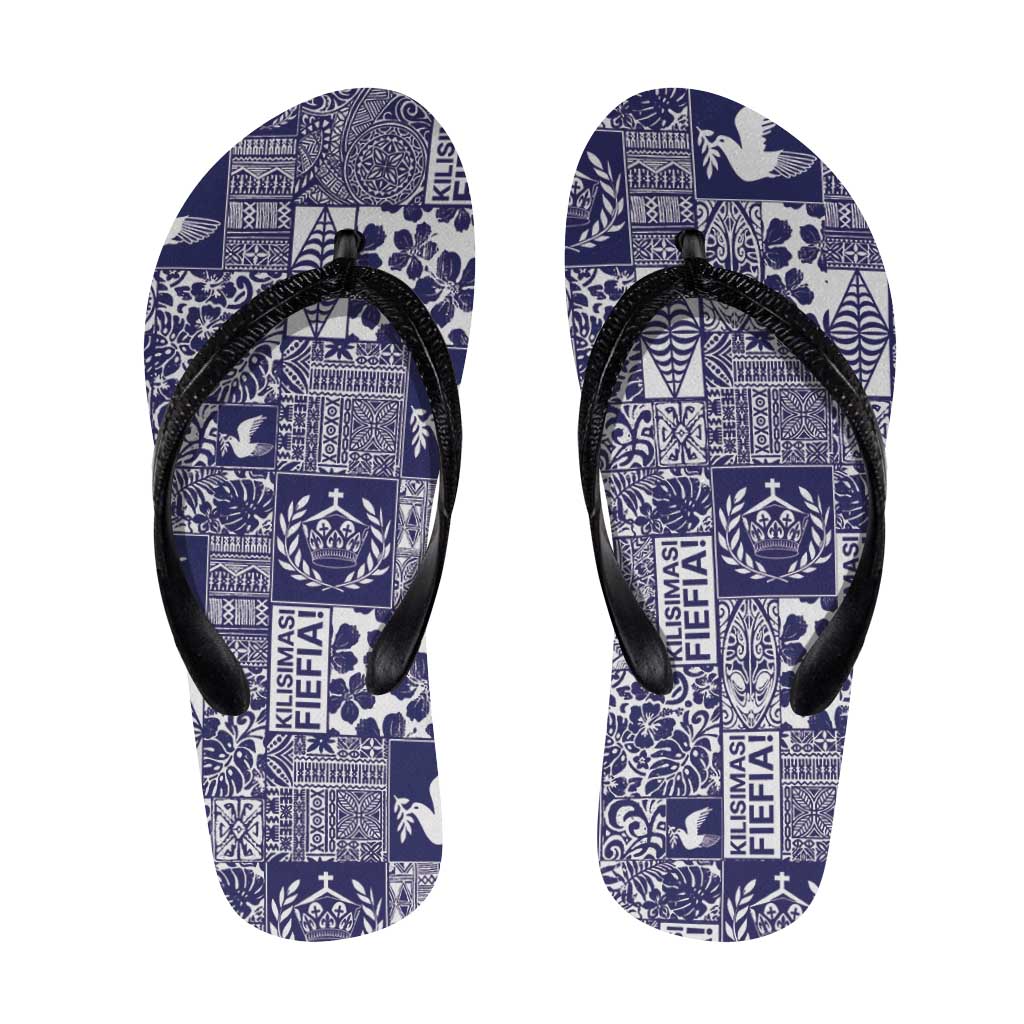 Blue Tonga Kilisimasi Fiefia Flip Flops Pacific Patchwork Xmas Vibes - Polynesian Pride