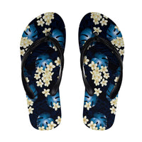 Blue Tropical Hawaii Flip Flops Seamless Monstera Plumeria Hawaiian Pattern - Polynesian Pride