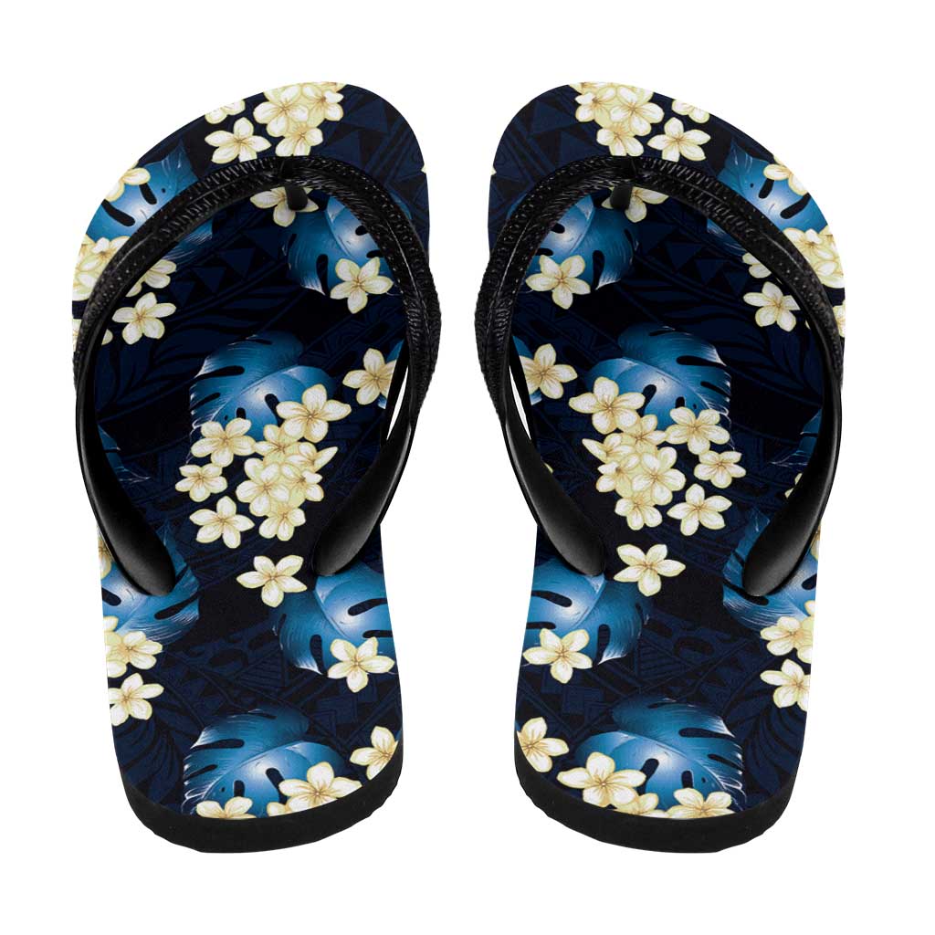 Blue Tropical Hawaii Flip Flops Seamless Monstera Plumeria Hawaiian Pattern - Polynesian Pride