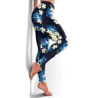 Blue Tropical Hawaii Leggings Seamless Monstera Plumeria Hawaiian Pattern - Polynesian Pride