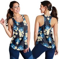 Blue Tropical Hawaii Women Racerback Tank Seamless Monstera Plumeria Hawaiian Pattern - Polynesian Pride