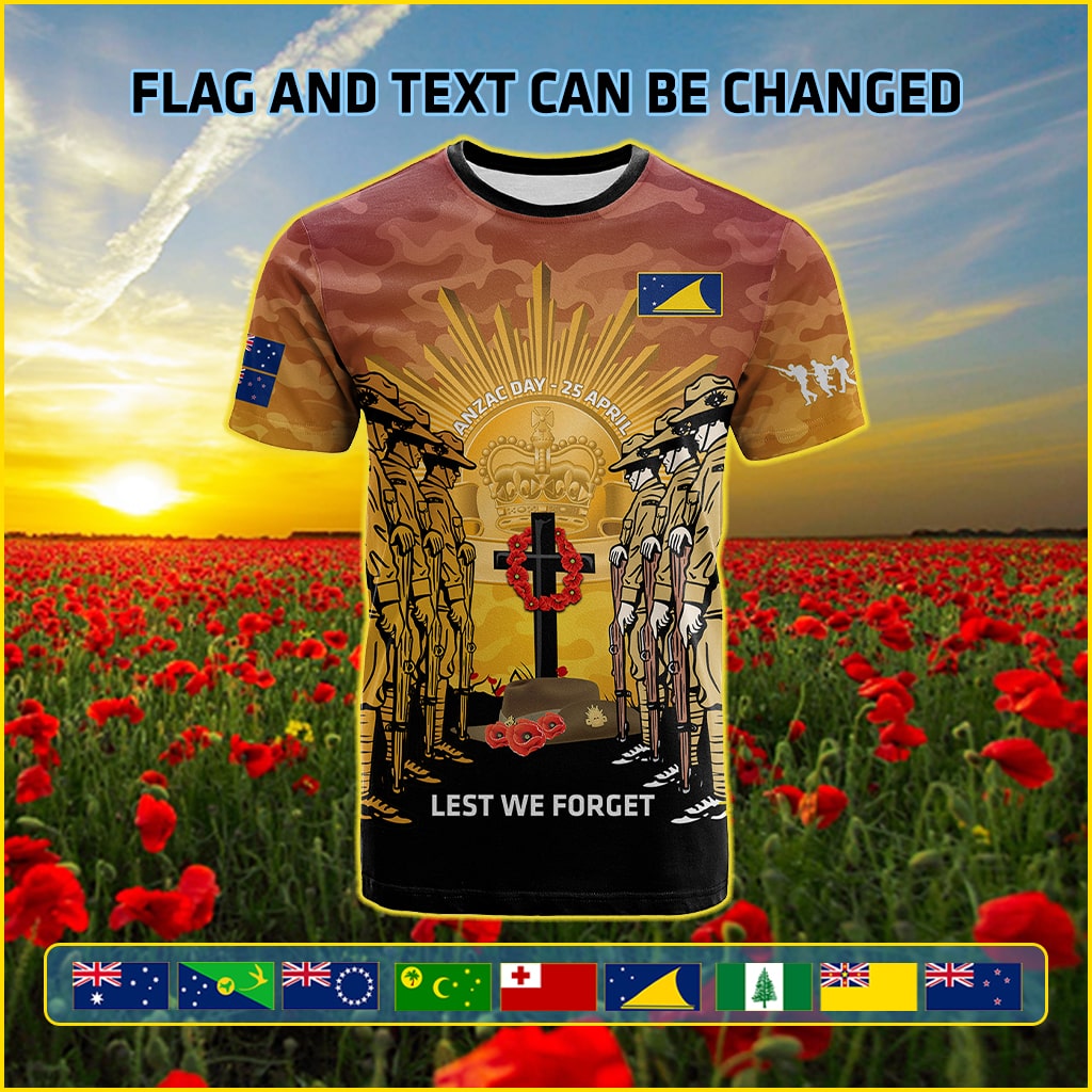 Custom 25 April ANZAC Day T Shirt Lest We Forget Army Corps Camouflage CTM14
