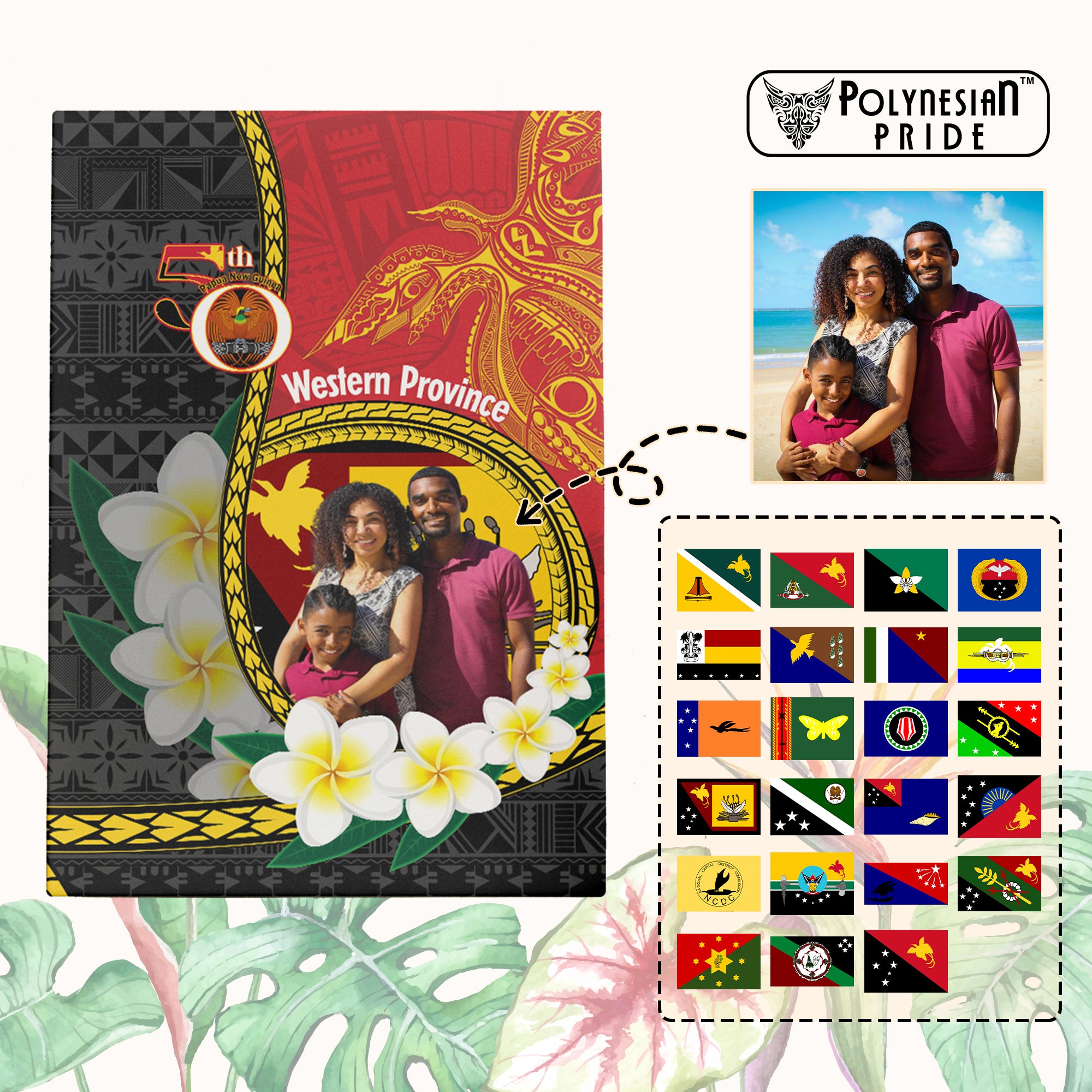 Personalized Custom Papua New Guinea Canvas Wall Art Plumeria PNG Provinces Upload Image CTM14