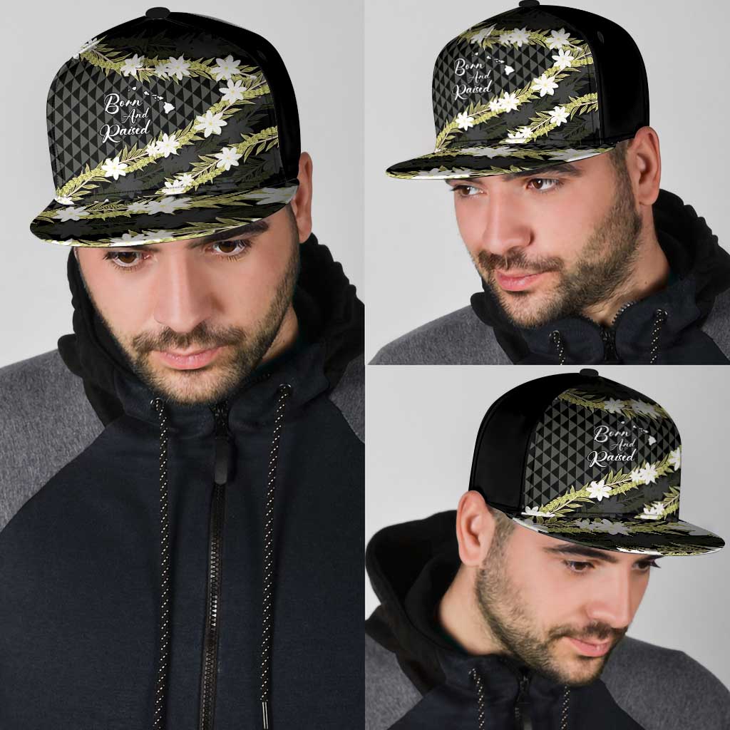 Born And Raised Aloha Hawaii Snapback Cap Kanaka Kakau Hawaiian Tiare Pakalana Lei - Polynesian Pride