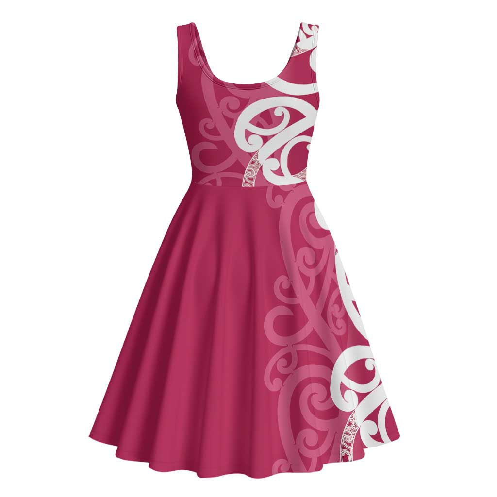 Breast Cancer Awareness Maori Midi Dress Koru Kowhaiwhai - Polynesian Pride