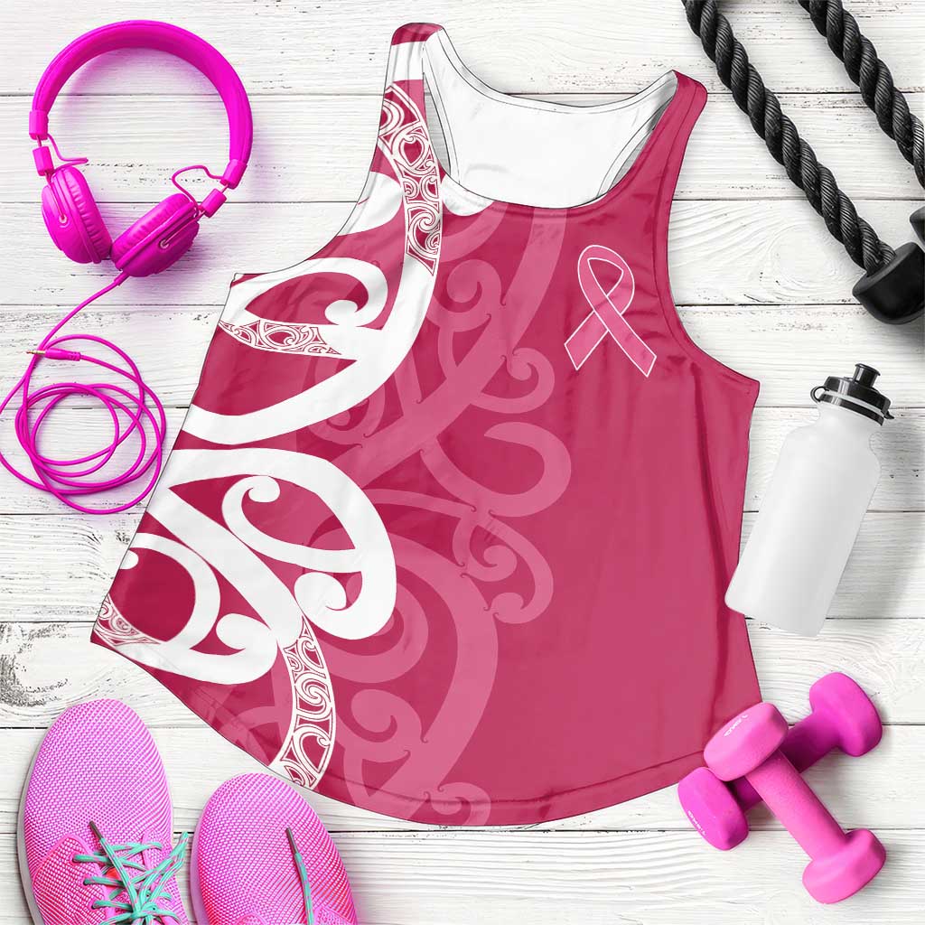 Breast Cancer Awareness Maori Women Racerback Tank Koru Kowhaiwhai - Polynesian Pride