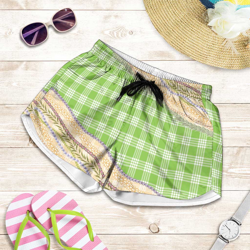 Bright Green Palaka Hawaii Leis Elegant Vibes Shorts for Women