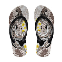 Brown and White Hawaii Shark Tattoo Flip Flops Puakenikeni Lei Plumeria Polynesian Pattern - Polynesian Pride
