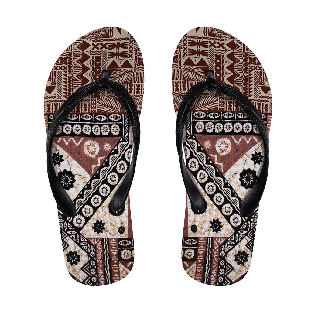 Brown Bula Fiji Flip Flops Unique Masi Tapa Pattern LT14 Brown - Polynesian Pride
