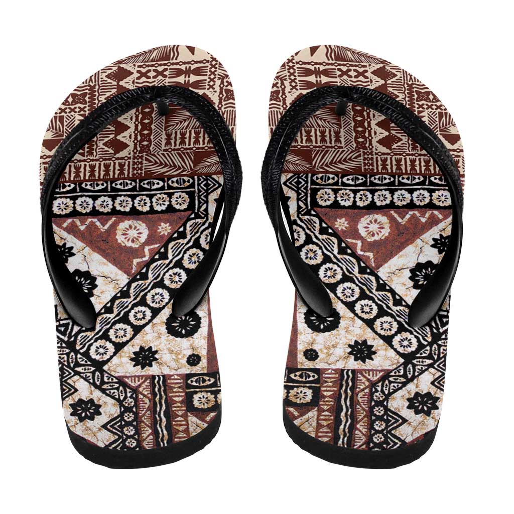 Brown Bula Fiji Flip Flops Unique Masi Tapa Pattern LT14 - Polynesian Pride