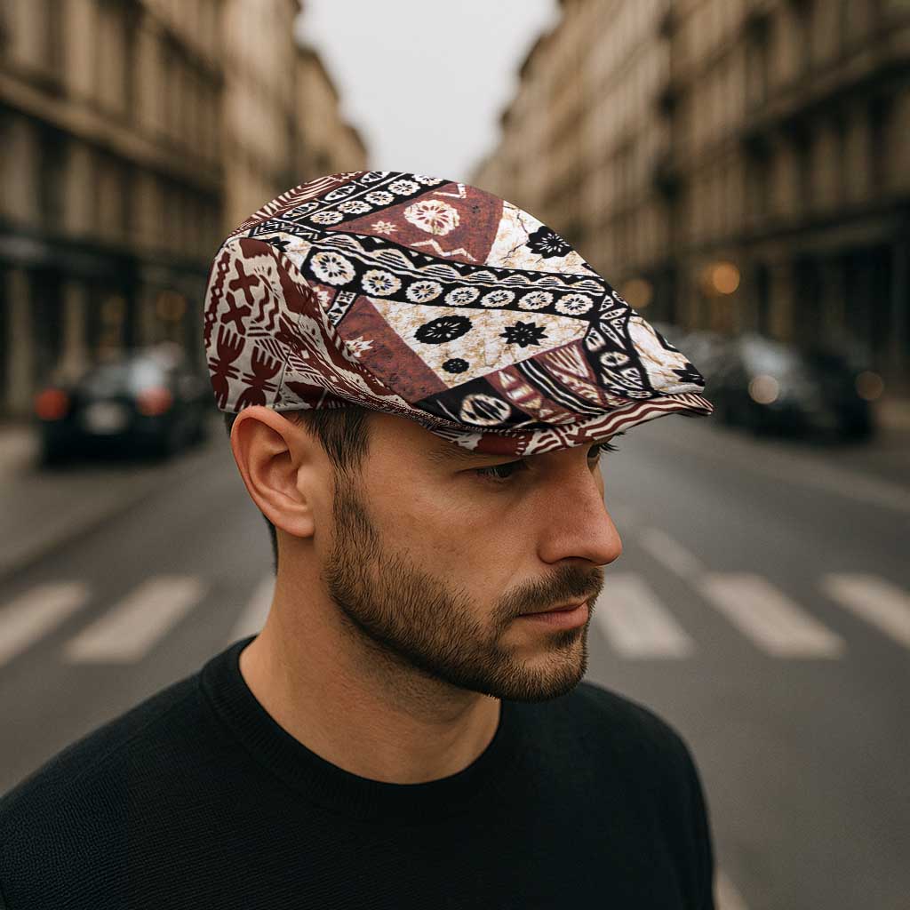 Brown Bula Fiji Jeff Hat Unique Masi Tapa Pattern - Polynesian Pride