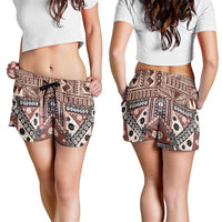 Brown Bula Fiji Shorts for Women Unique Masi Tapa Pattern - Polynesian Pride