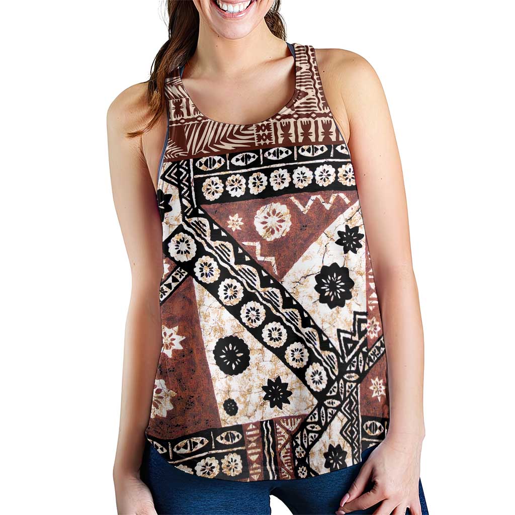Brown Bula Fiji Women Racerback Tank Unique Masi Tapa Pattern - Polynesian Pride