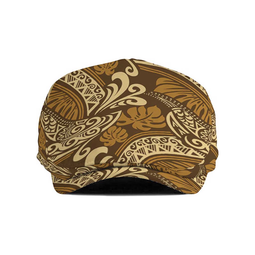 Brown Gold Monstera Jeff Hat Polynesian Tribal Pattern - Polynesian Pride