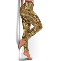 Brown Gold Monstera Leggings Polynesian Tribal Pattern - Polynesian Pride