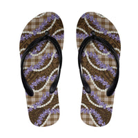 Brown Hawaii Palaka Honohono Pikake Flip Flops Hawaiian Orchid Lei Polynesian Pattern - Polynesian Pride