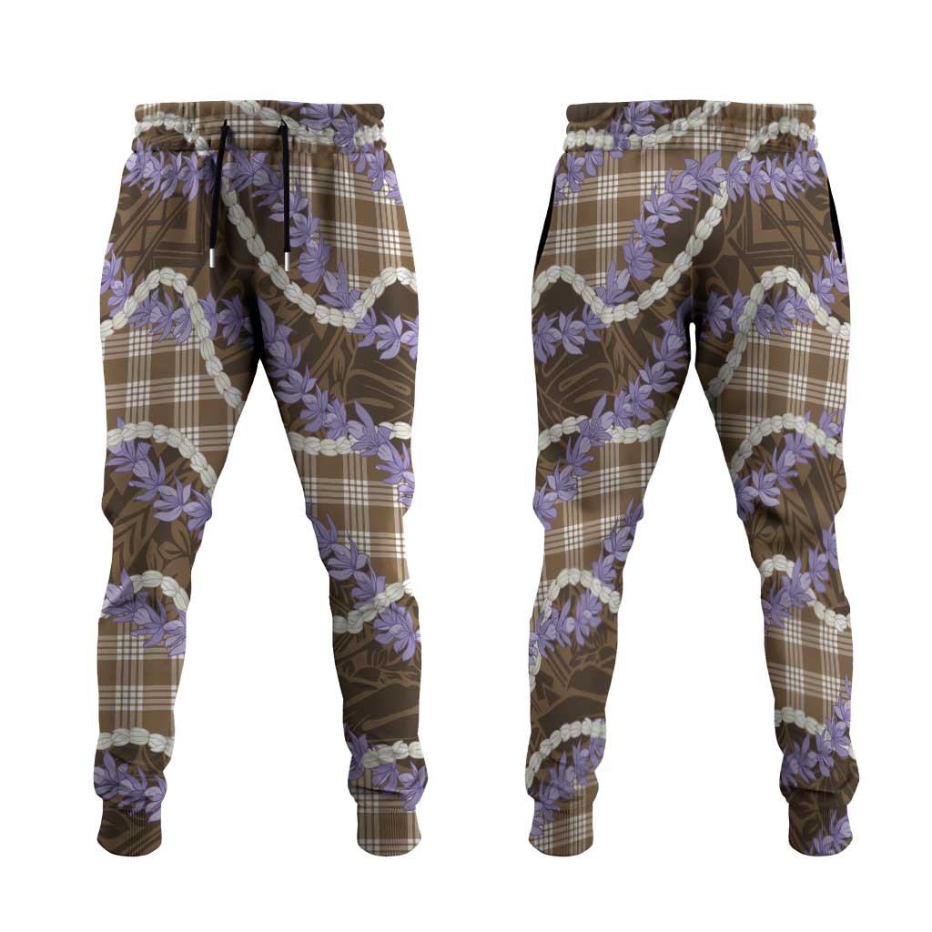 Brown Hawaii Palaka Honohono Pikake Jogger Pants Hawaiian Orchid Lei Polynesian Pattern - Polynesian Pride