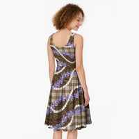 Brown Hawaii Palaka Honohono Pikake Midi Dress Hawaiian Orchid Lei Polynesian Pattern - Polynesian Pride