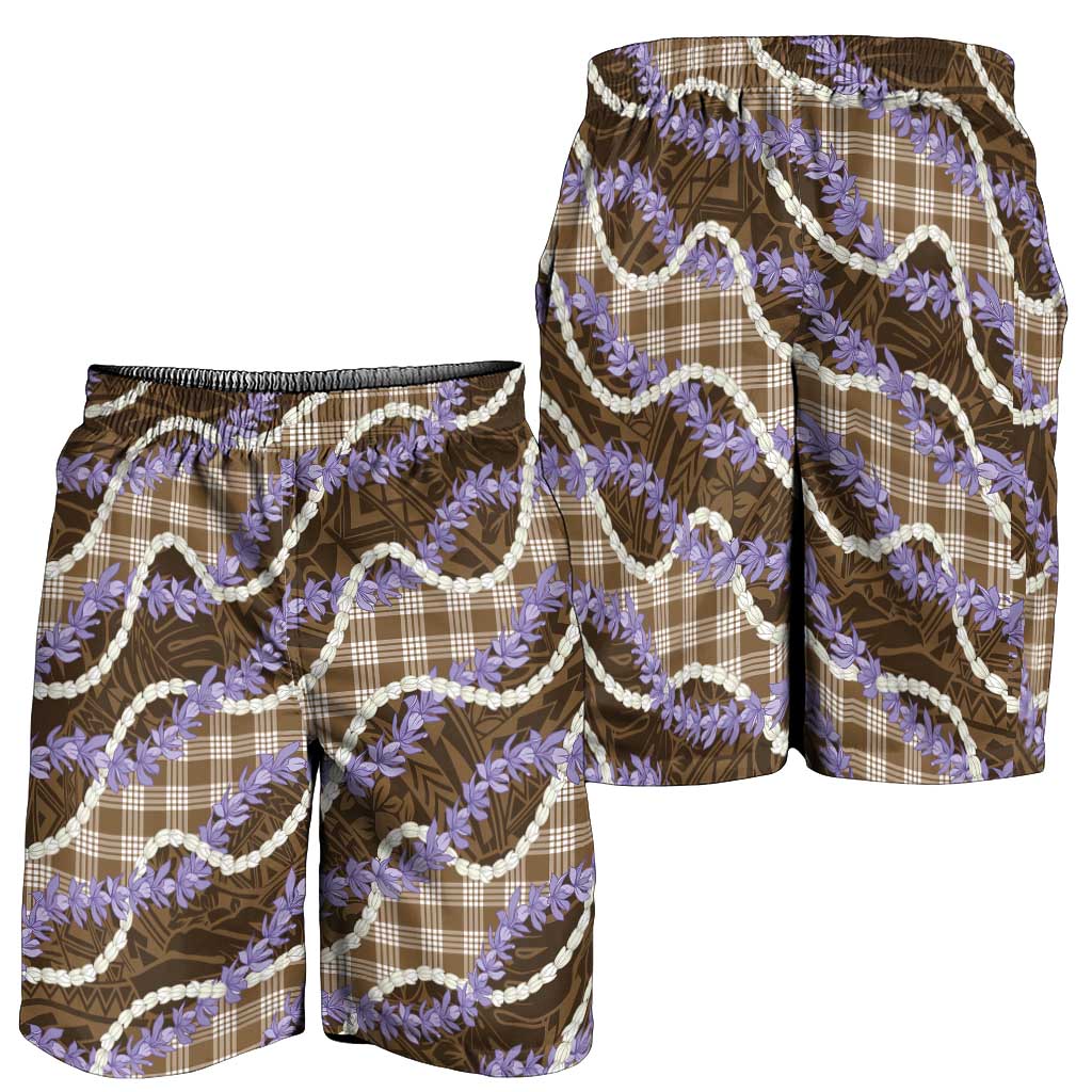Brown Hawaii Palaka Honohono Pikake Shorts for Men Hawaiian Orchid Lei Polynesian Pattern - Polynesian Pride