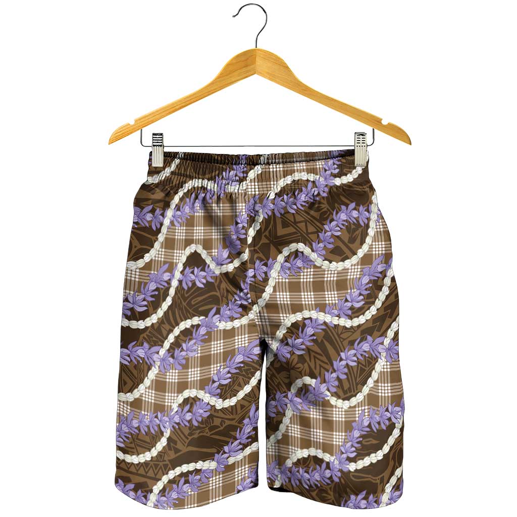 Brown Hawaii Palaka Honohono Pikake Shorts for Men Hawaiian Orchid Lei Polynesian Pattern - Polynesian Pride