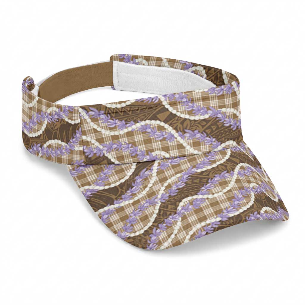 Brown Hawaii Palaka Honohono Pikake Sun Visor Cap Hawaiian Orchid Lei Polynesian Pattern