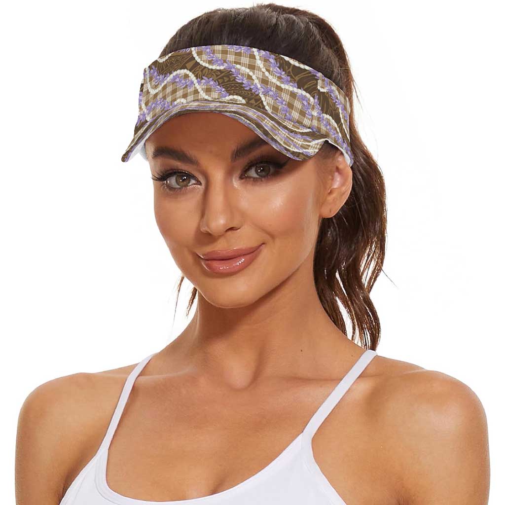 Brown Hawaii Palaka Honohono Pikake Sun Visor Cap Hawaiian Orchid Lei Polynesian Pattern LT14 - Polynesian Pride