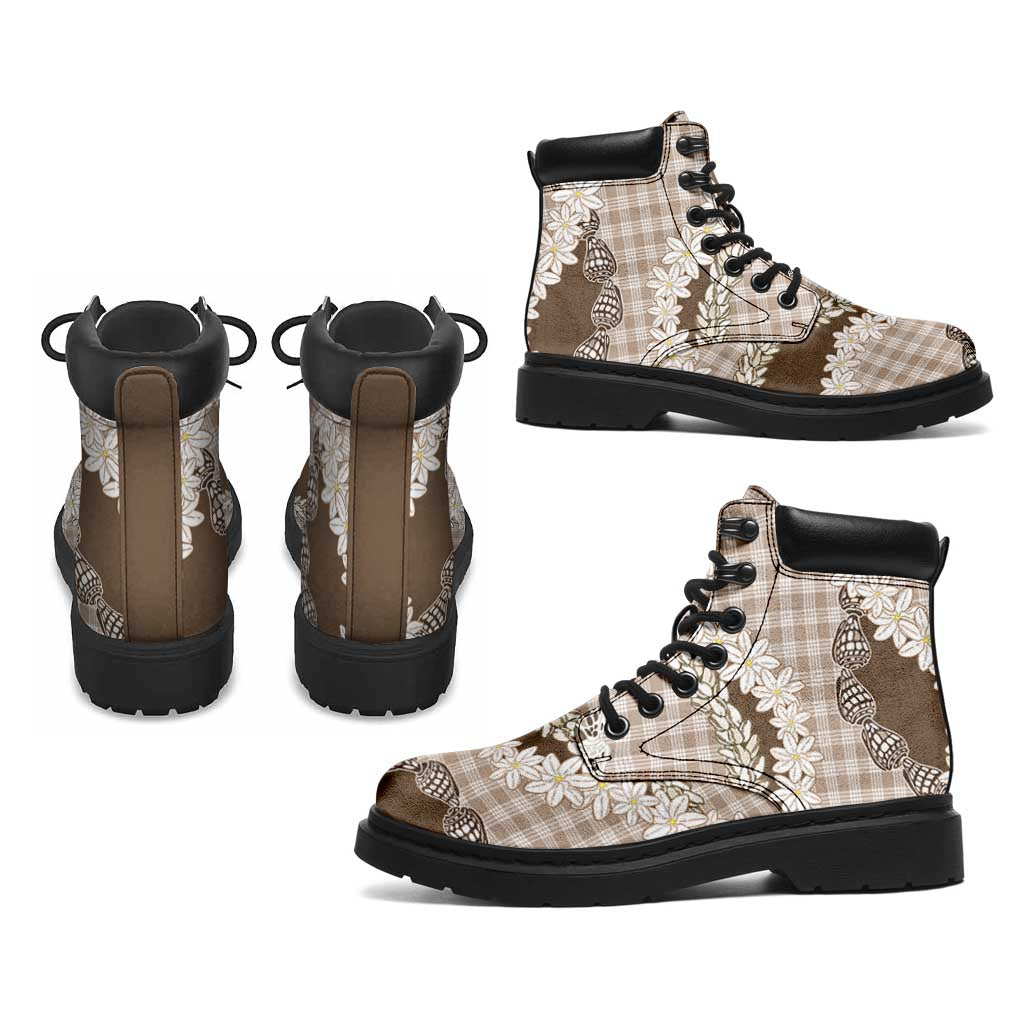 Brown Hawaii Tiare and Shell Lei All Season Boots Hawaiian Palaka Luxury Vibes - Polynesian Pride